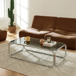 No name GLISS Table basse en verre pieds chrome