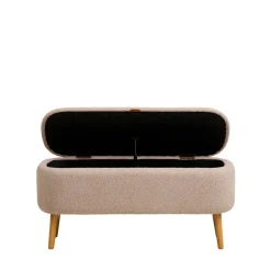 House Nordic HARLOW Banc coffre en tissu bouclette et bois L95cm