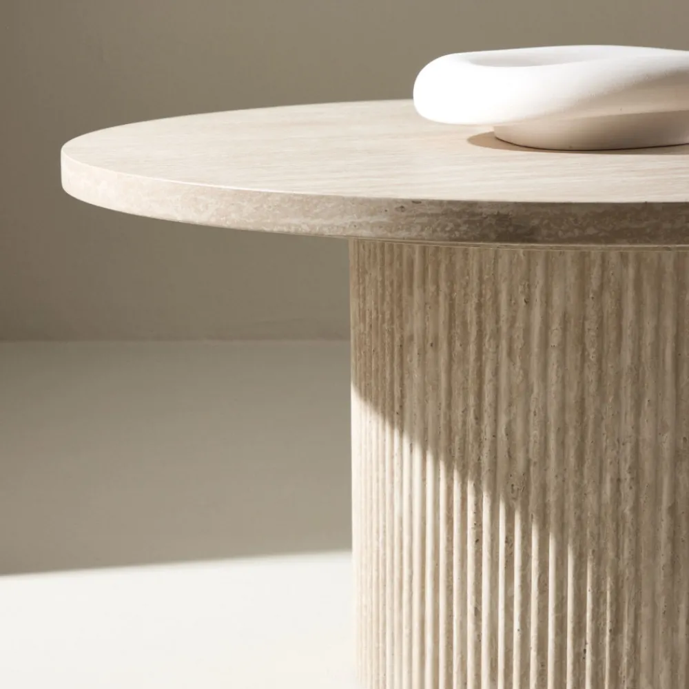 Venture Home HARON Table basse ronde en bois effet travertin ø80cm