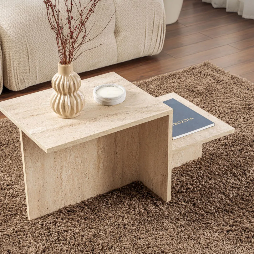 Drawer HEMY Table basse effet travertin