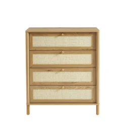 No name IRIS Commode 4 tiroirs en bois et cannage L80cm