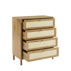 No name IRIS Commode 4 tiroirs en bois et cannage L80cm