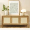 No name IRIS Meuble TV 3 portes en bois et cannage L120cm