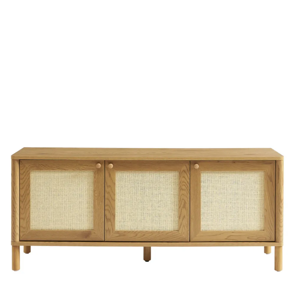 No name IRIS Meuble TV 3 portes en bois et cannage L120cm