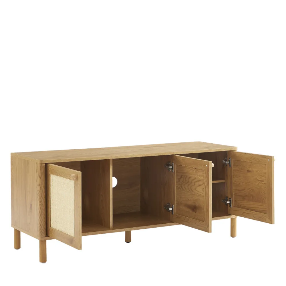 No name IRIS Meuble TV 3 portes en bois et cannage L120cm