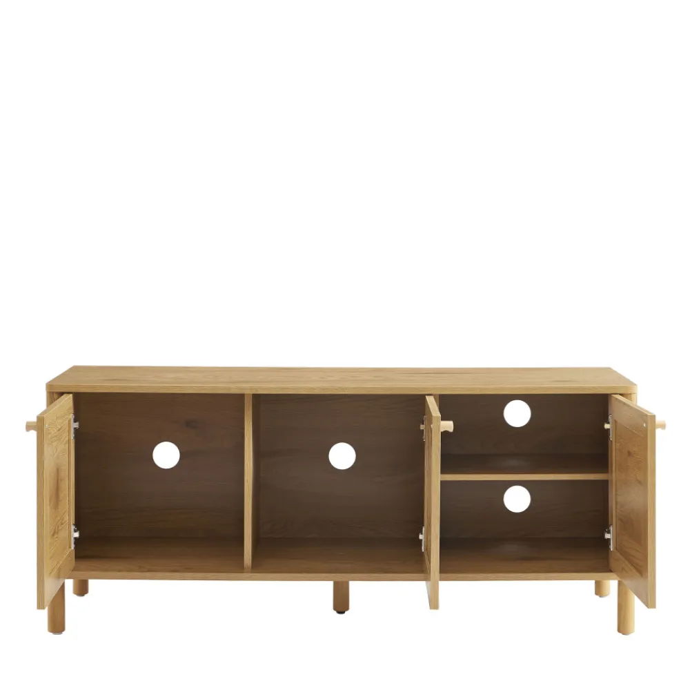 No name IRIS Meuble TV 3 portes en bois et cannage L120cm