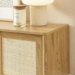 No name IRIS Meuble TV 3 portes en bois et cannage L120cm