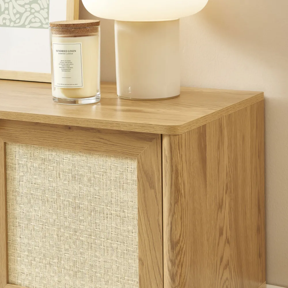 No name IRIS Meuble TV 3 portes en bois et cannage L120cm