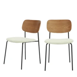 Drawer JENS Lot de 2 chaises en bois, tissu bouclette et métal