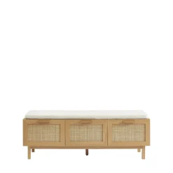 Drawer JUNE Banc d'entrée avec rangement à chaussures en bois et cannage L140cm