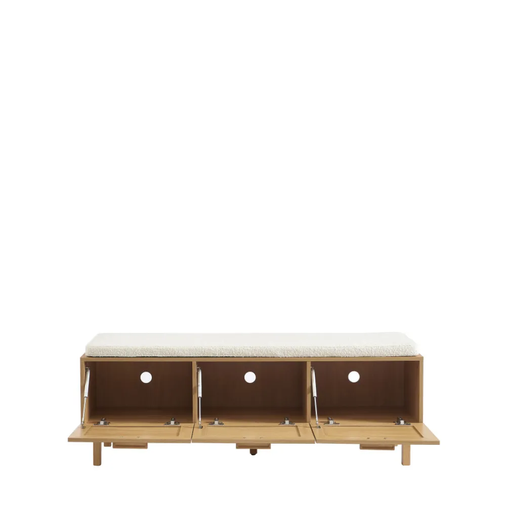 Drawer JUNE Banc d'entrée avec rangement à chaussures en bois et cannage L140cm