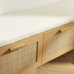 Drawer JUNE Banc d'entrée avec rangement à chaussures en bois et cannage L140cm