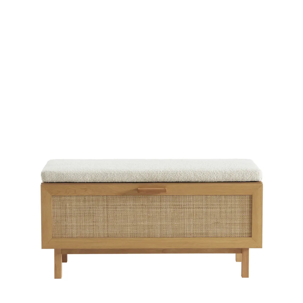 Drawer JUNE Banc d'entrée avec rangement chaussures en bois et cannage L100cm