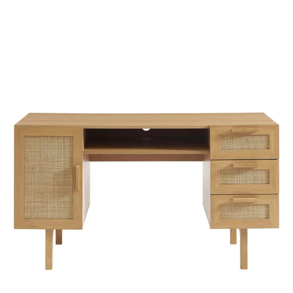 Enfant Drawer JUNE Bureau 1 porte 3 tiroirs en bois et cannage L135cm
