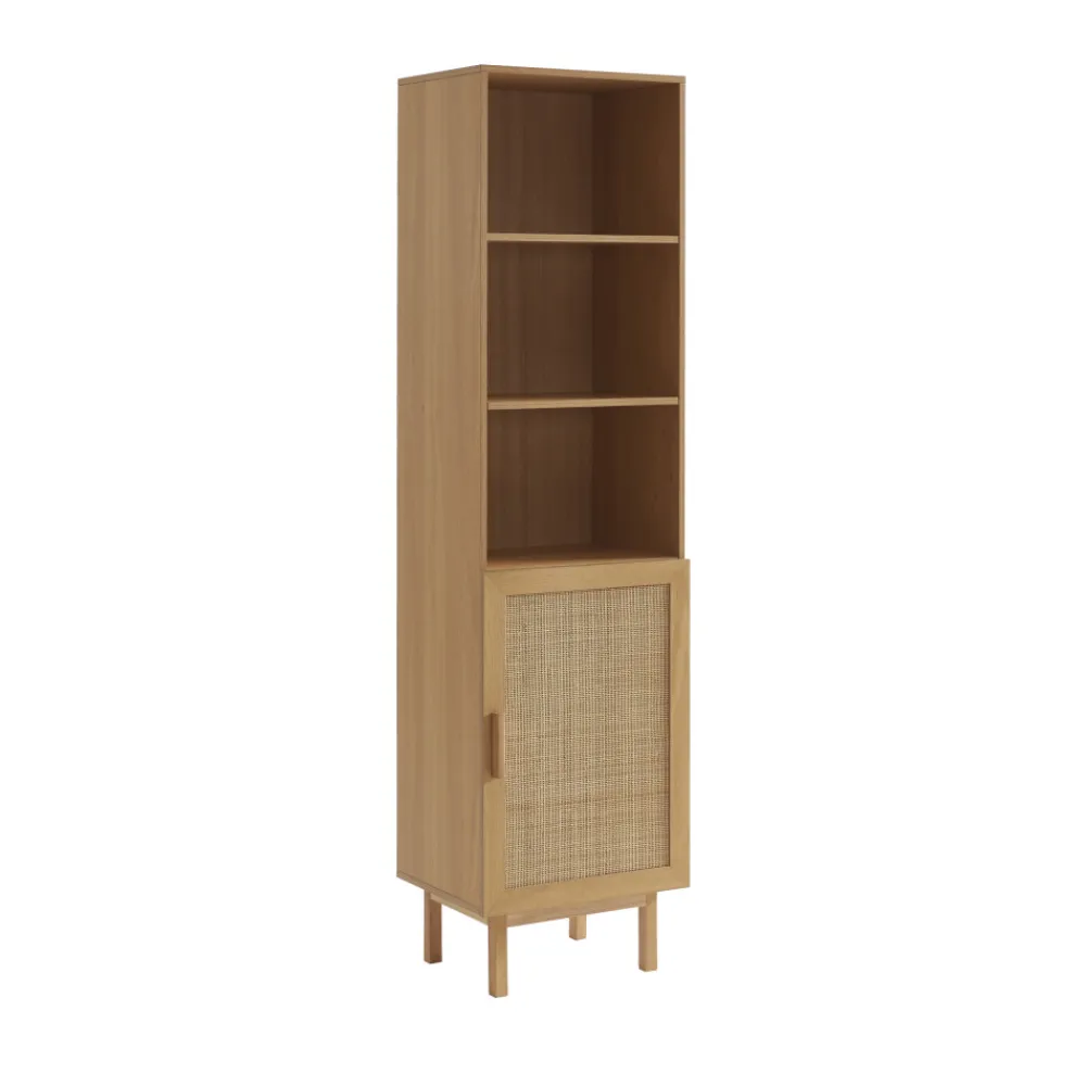 Drawer JUNE Colonne de rangement en bois et cannage H190cm