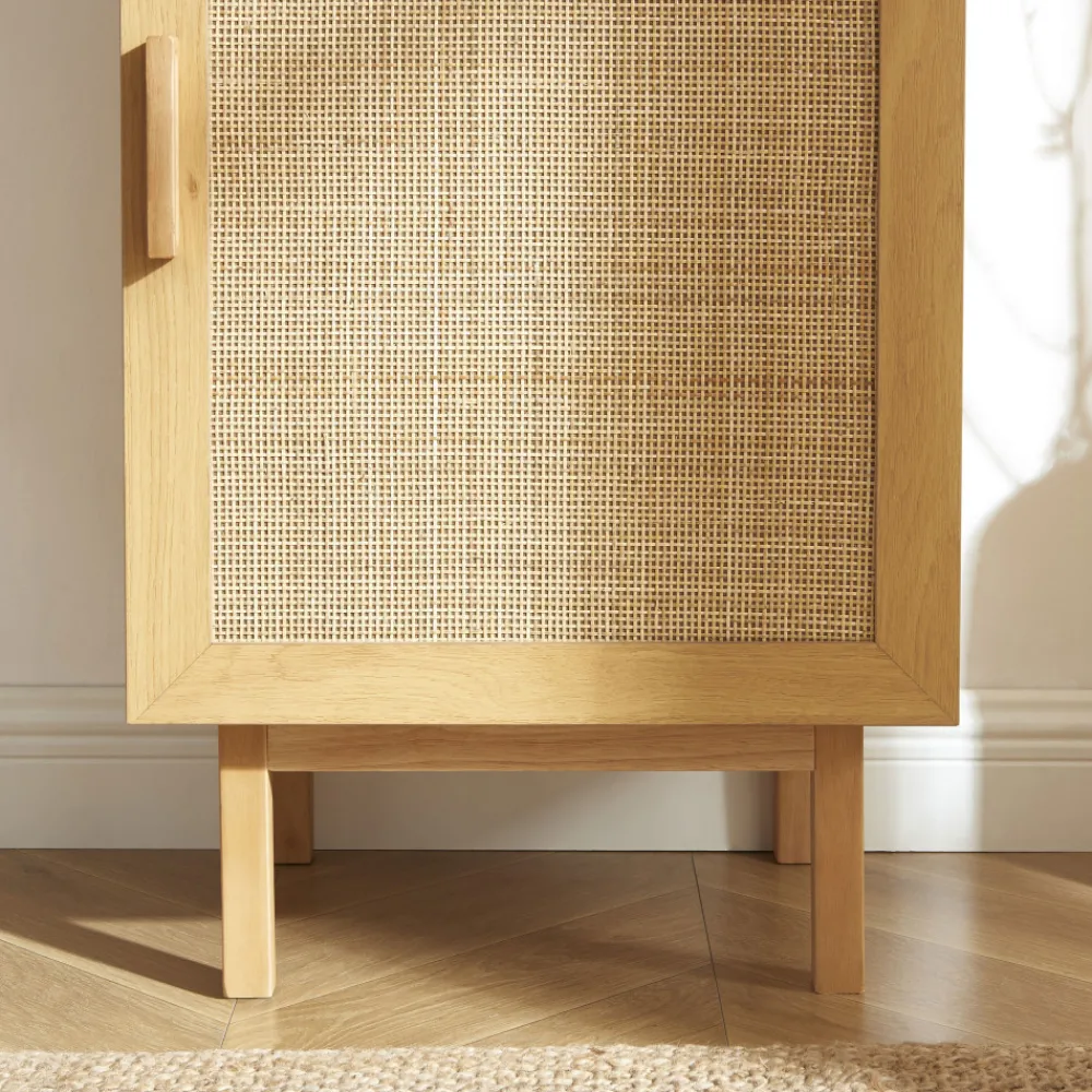 Drawer JUNE Colonne de rangement en bois et cannage H190cm