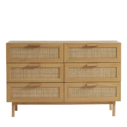 Drawer JUNE Commode 6 tiroirs en bois et cannage L130cm