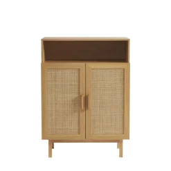 Drawer JUNE Meuble à chaussures 2 portes 1 niche en bois et cannage L80cm