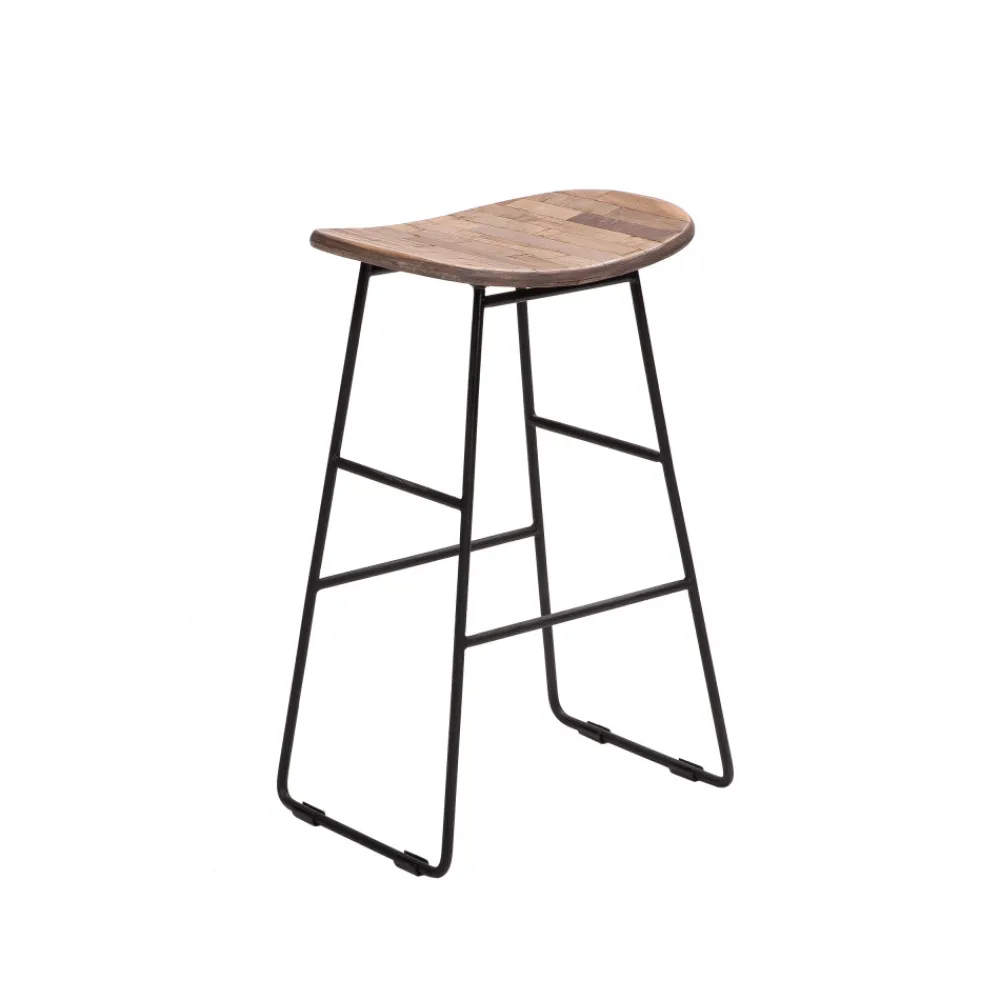 Drawer KABAYAN Tabouret de bar en teck recyclé et métal H65cm
