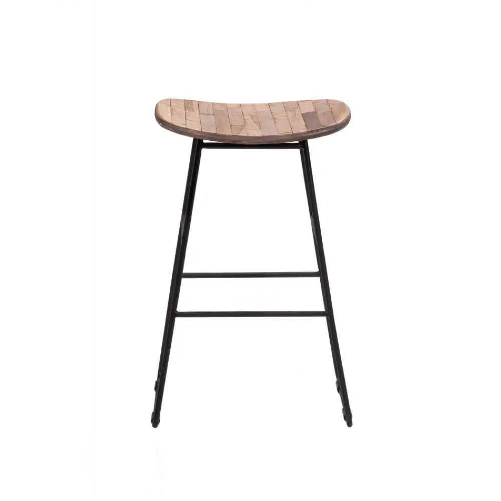 Drawer KABAYAN Tabouret de bar en teck recyclé et métal H65cm