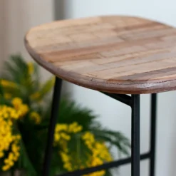 Drawer KABAYAN Tabouret de bar en teck recyclé et métal H65cm