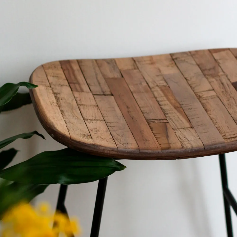 Drawer KABAYAN Tabouret de bar en teck recyclé et métal H65cm