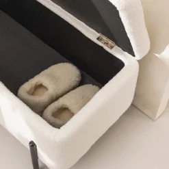 Drawer KOS Banc coffre en tissu bouclette et métal L100cm