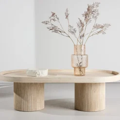 Venture Home KRILLE Table basse ovale effet travertin 120x60cm