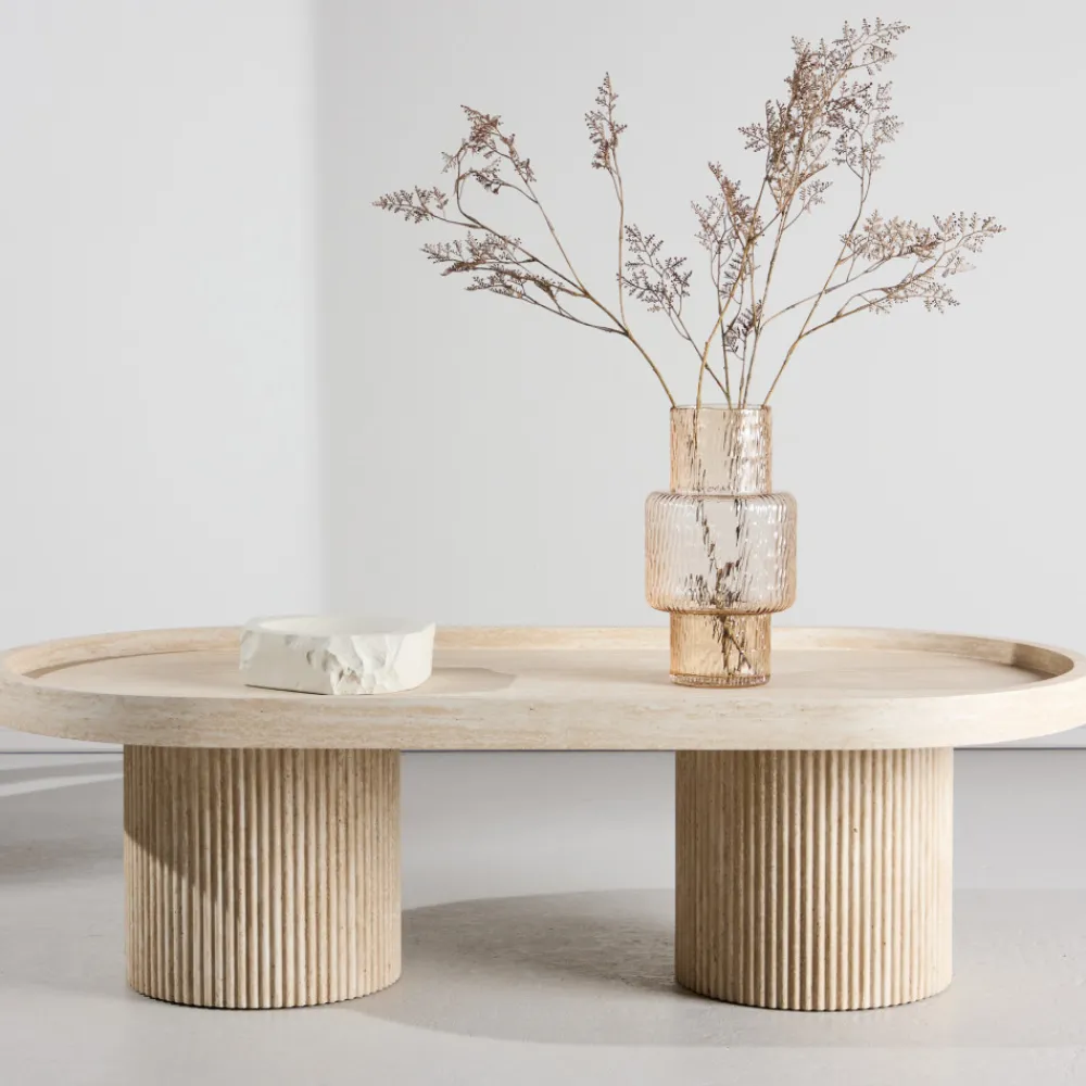 Venture Home KRILLE Table basse ovale effet travertin 120x60cm