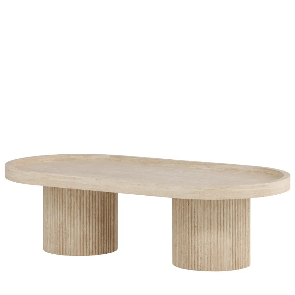 Venture Home KRILLE Table basse ovale effet travertin 120x60cm