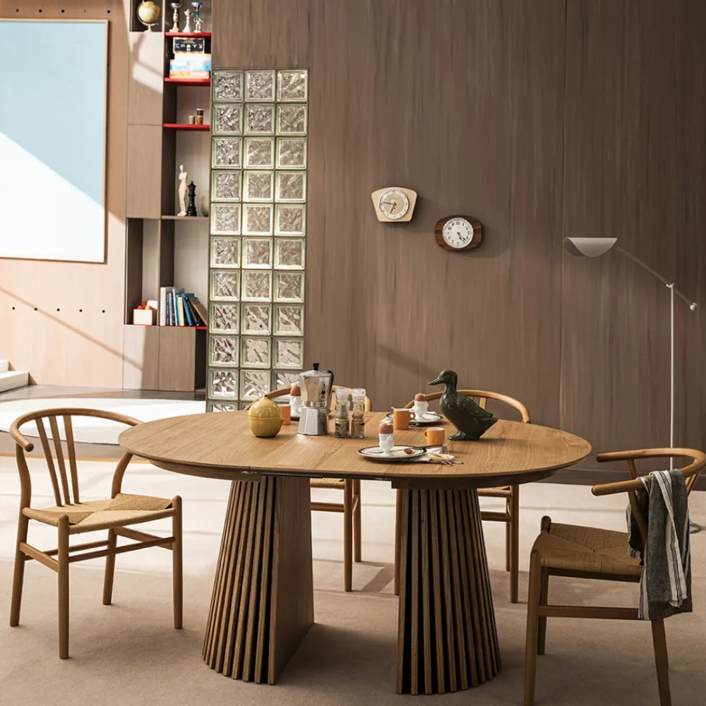 Drawer LEA Table à manger extensible 4 à 8 personnes en bois ø120-200x120cm