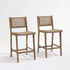 Drawer LEXIA Lot de 2 tabourets de bar intérieur/extérieur en bois d'acacia et résine tressée H66cm