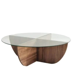 Drawer LILA Table basse ronde en verre trempé et bois ø90cm
