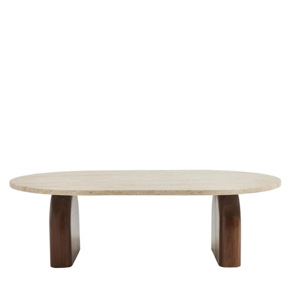Drawer LIPALI Table basse en effet travertin et bois 100x60cm