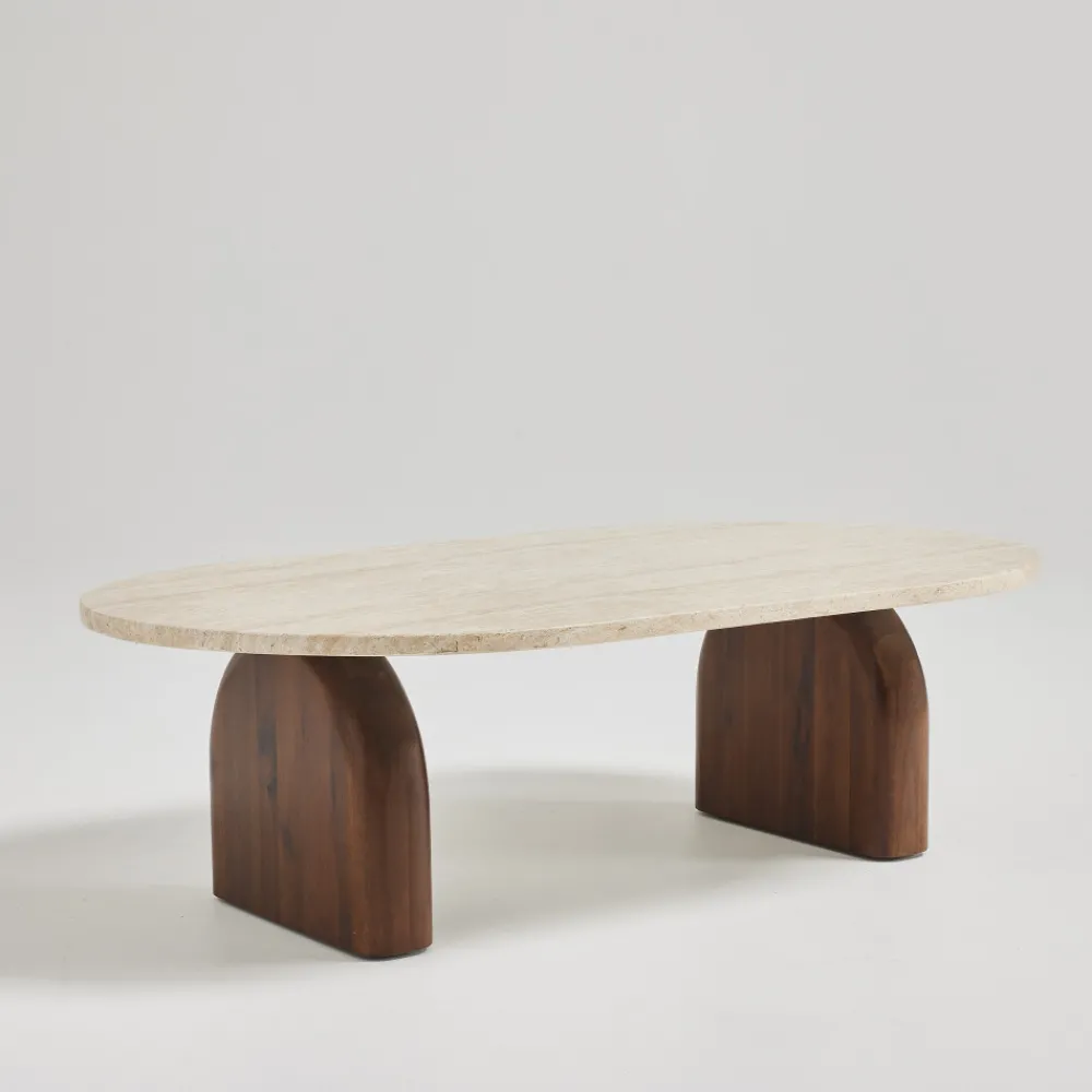 Drawer LIPALI Table basse en effet travertin et bois 100x60cm