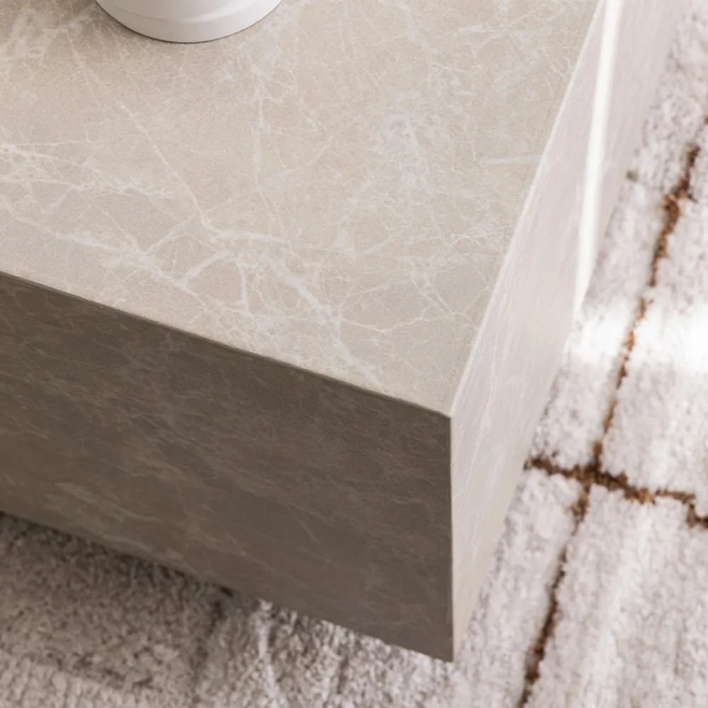 Drawer LIPANI Table d'appoint carrée effet marbre 40x40cm