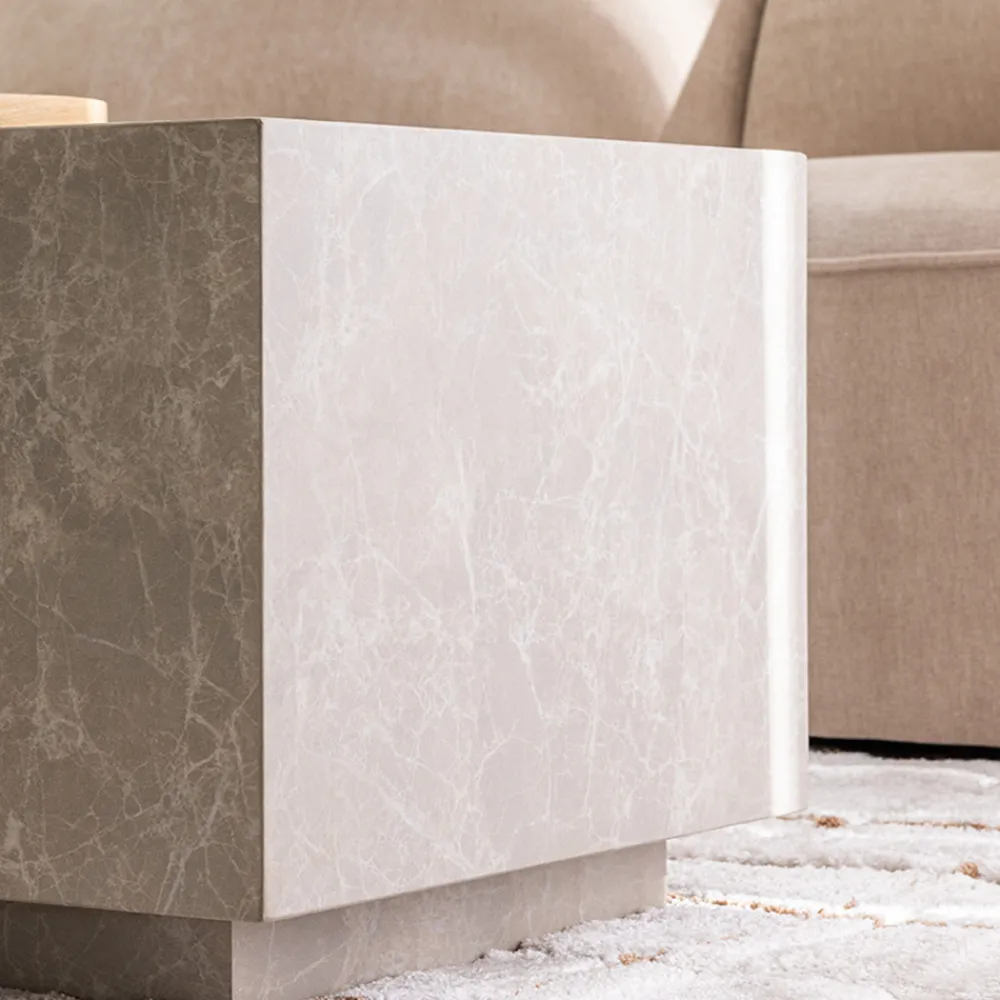 Drawer LIPANI Table d'appoint carrée effet marbre 40x40cm