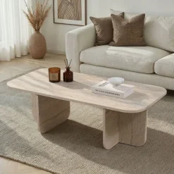Drawer LISON Table basse rectangulaire effet travertin 120x60cm