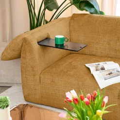 Drawer LOGAN Canapé 3 places accoudoirs relevables avec tablette en tissu chenille