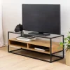 Drawer LUMA Meuble TV en verre, bois et métal L120cm