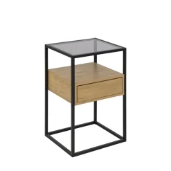 Drawer LUMA Table de chevet 1 tiroir en verre, bois et métal