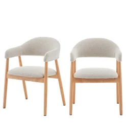 Drawer MARINA Lot de 2 fauteuils de table en tissu bouclette et bois