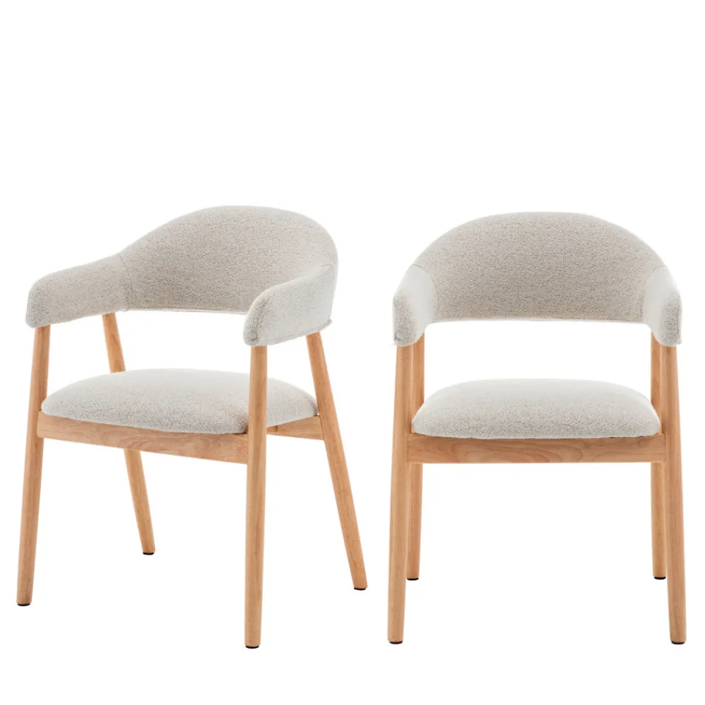 Drawer MARINA Lot de 2 fauteuils de table en tissu bouclette et bois