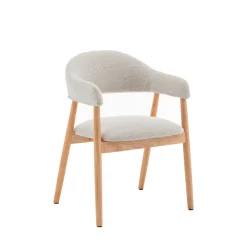 Drawer MARINA Lot de 2 fauteuils de table en tissu bouclette et bois
