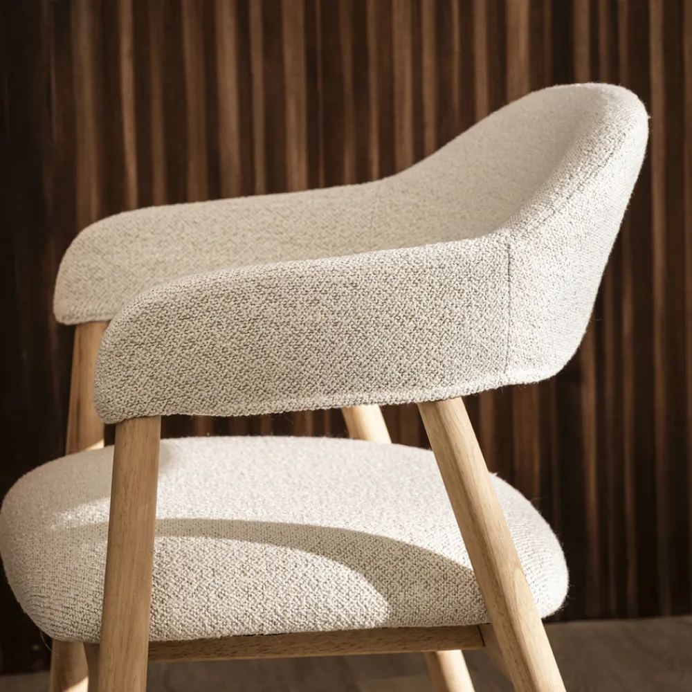 Drawer MARINA Lot de 2 fauteuils de table en tissu bouclette et bois
