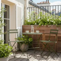 Drawer MARSEILLE Ensemble table de jardin pliante ronde bistrot et 2 chaises en métal
