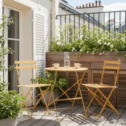 Drawer MARSEILLE Ensemble table de jardin pliante ronde bistrot et 2 chaises en métal