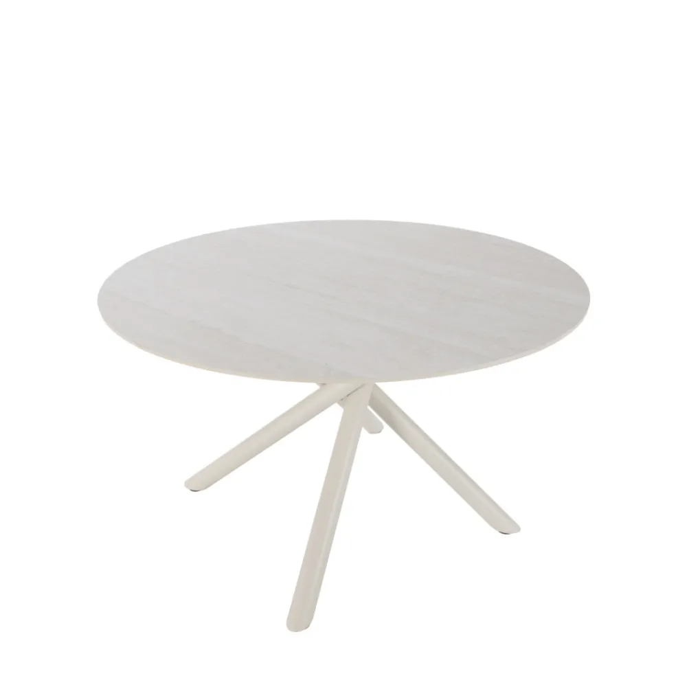 Drawer MATTHEO Table à manger 4 personnes ronde effet travertin et métal ø120cm