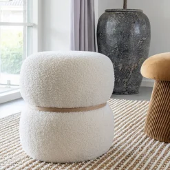 House Nordic MILFORD Pouf rond en tissu bouclette ø38cm