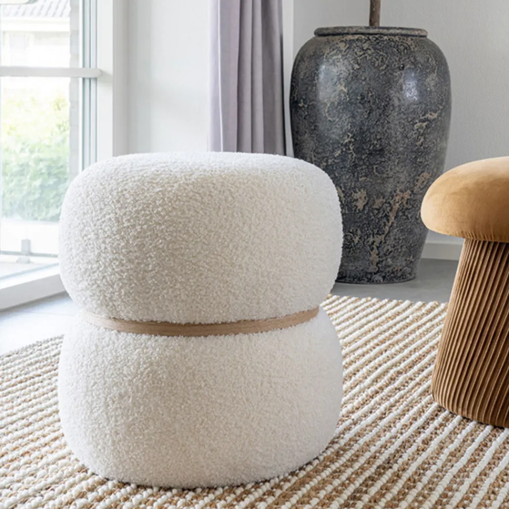 House Nordic MILFORD Pouf rond en tissu bouclette ø38cm